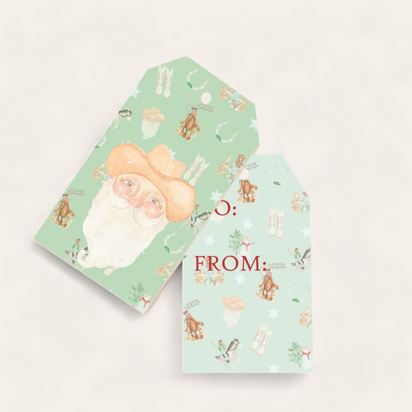 Cowboy Santa Big Gift Tags (Green Edition)