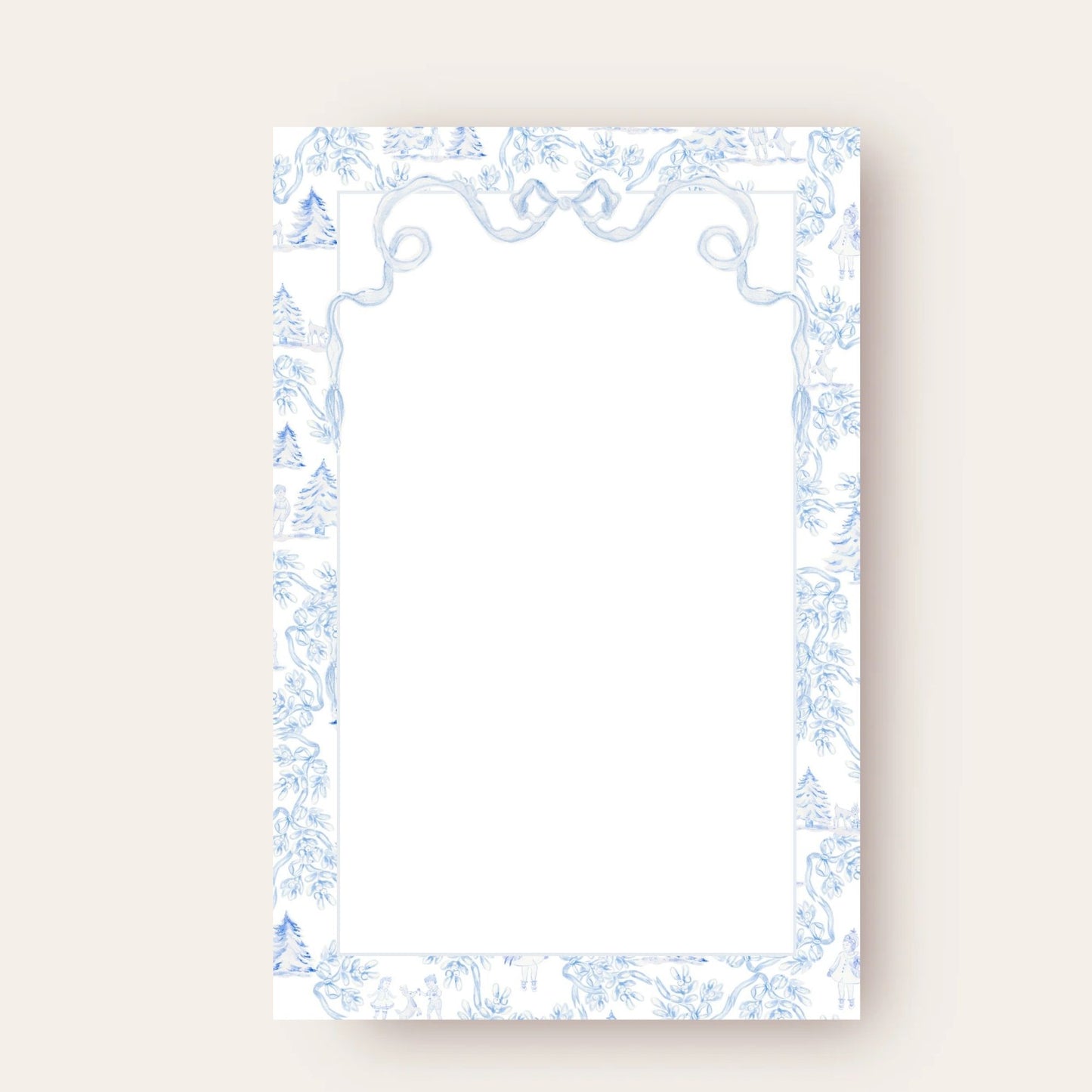 Christmas Toile & The Lightest Blue Bow Skinny Chunk Notepad