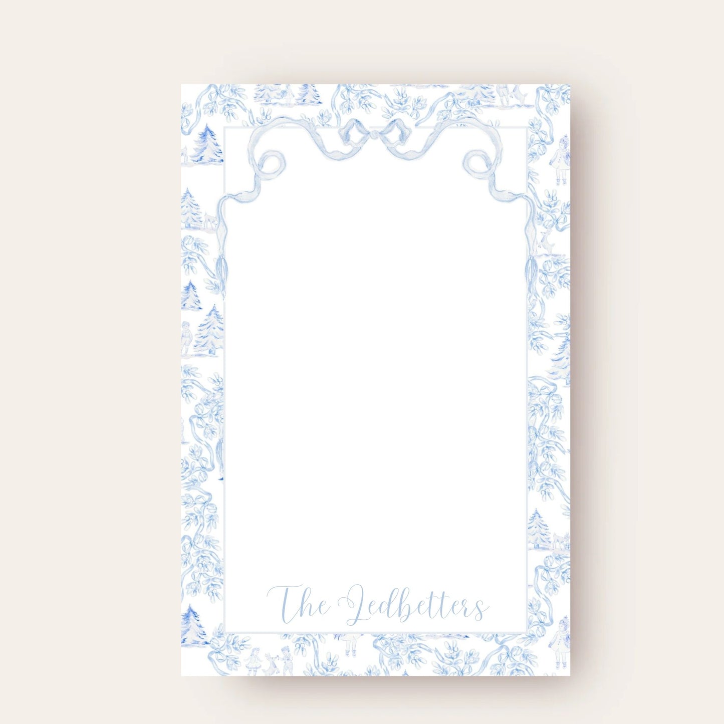 Christmas Toile & The Lightest Blue Bow Skinny Chunk Notepad