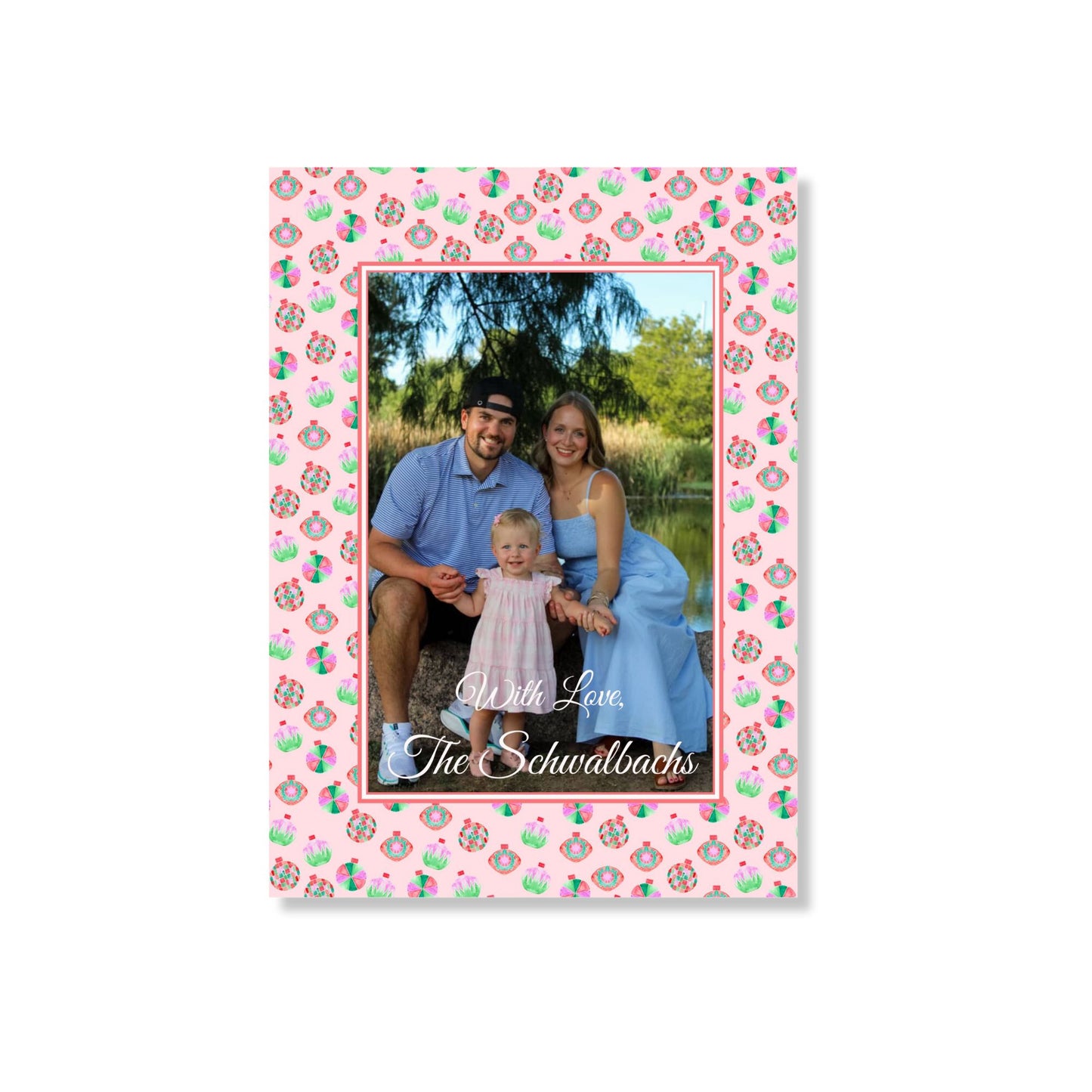 Jolly Pink Ornaments Holiday Card