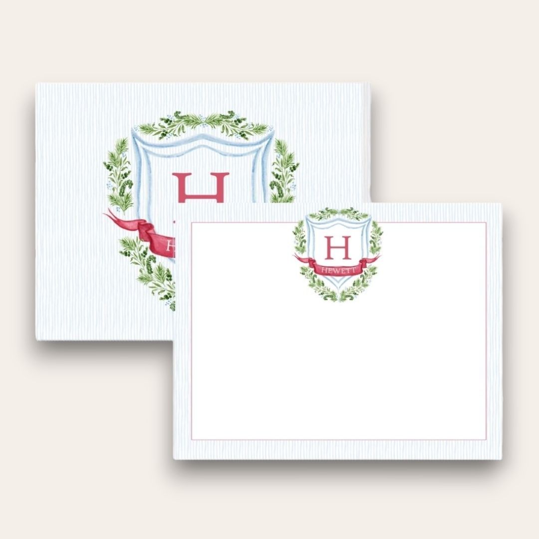 Candy Cane Greenery Crest Stationery Set