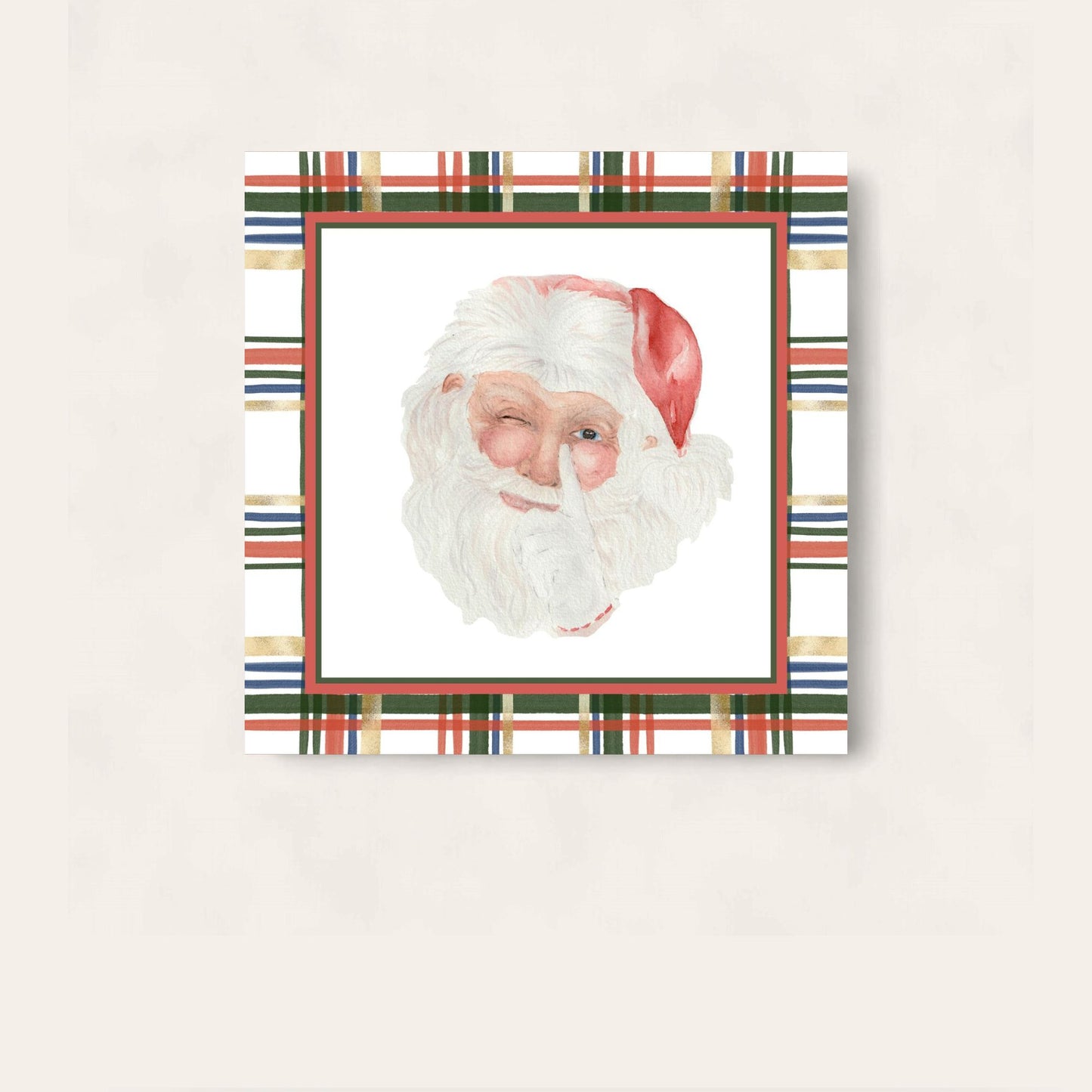 Santa Loves Plaid Paper Coaster