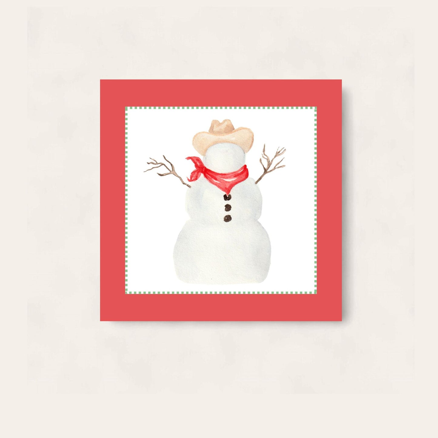 Red Border Cowboy Snowman Paper Coaster