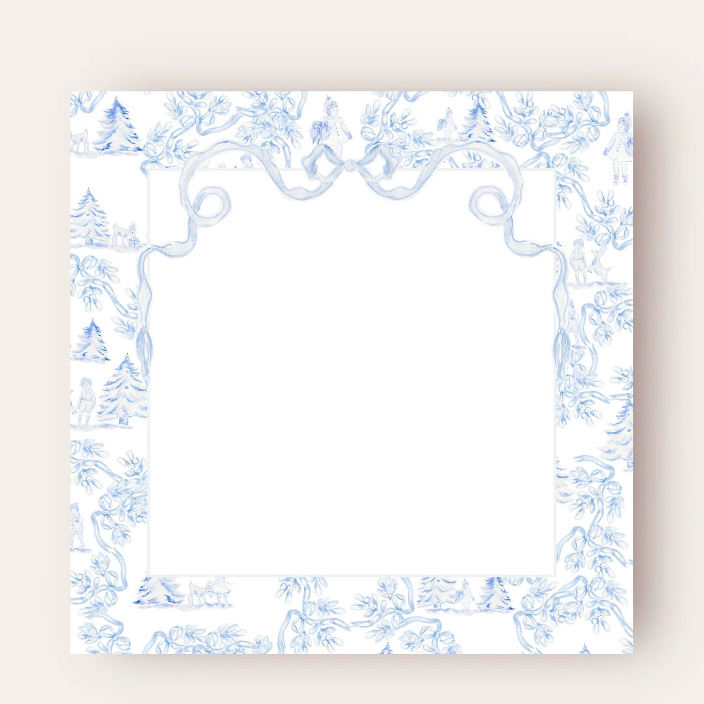 Christmas Toile & Sweet Blue Bow Big Chunky Notepad