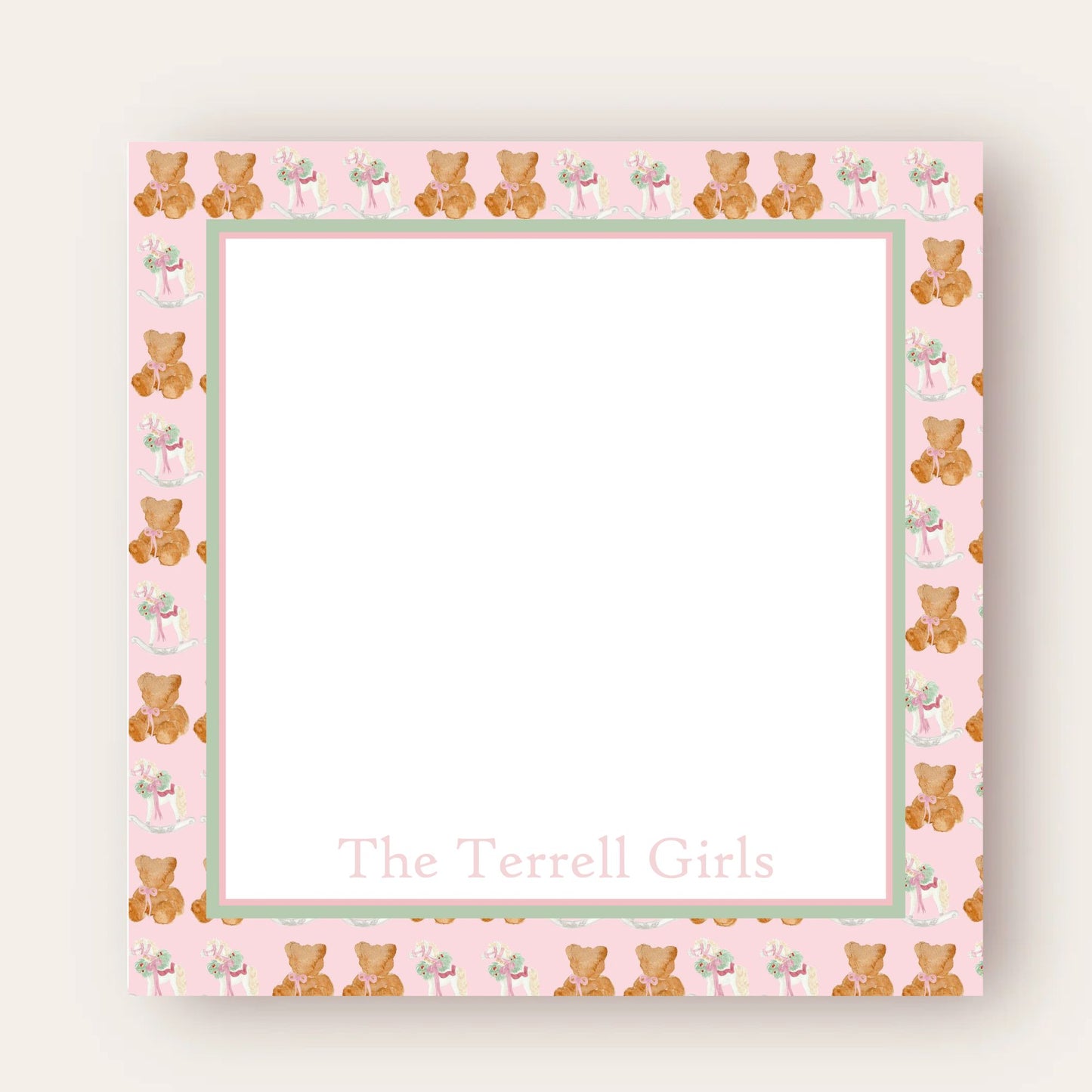 Pink Border Rocking Horse & Teddy Big Chunky Notepad