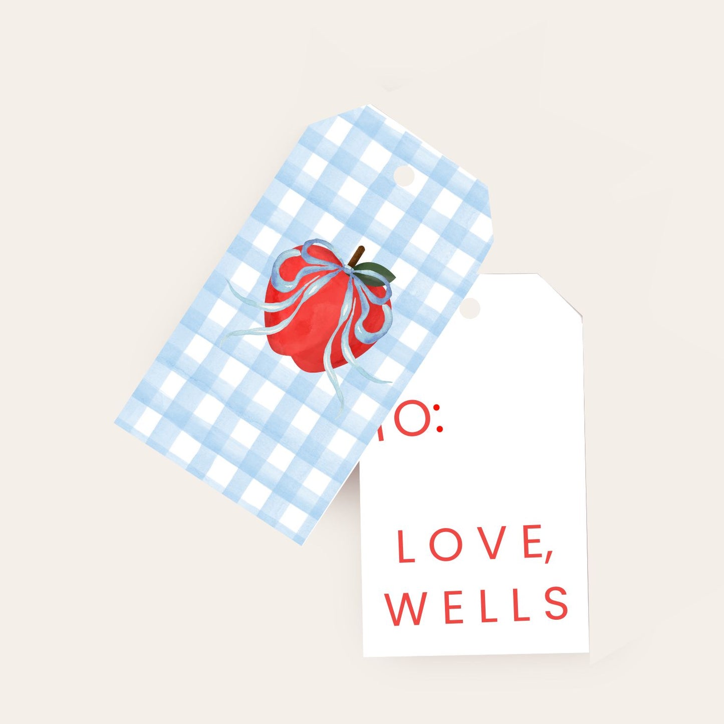 Apple, Bow & Check Big Gift Tags