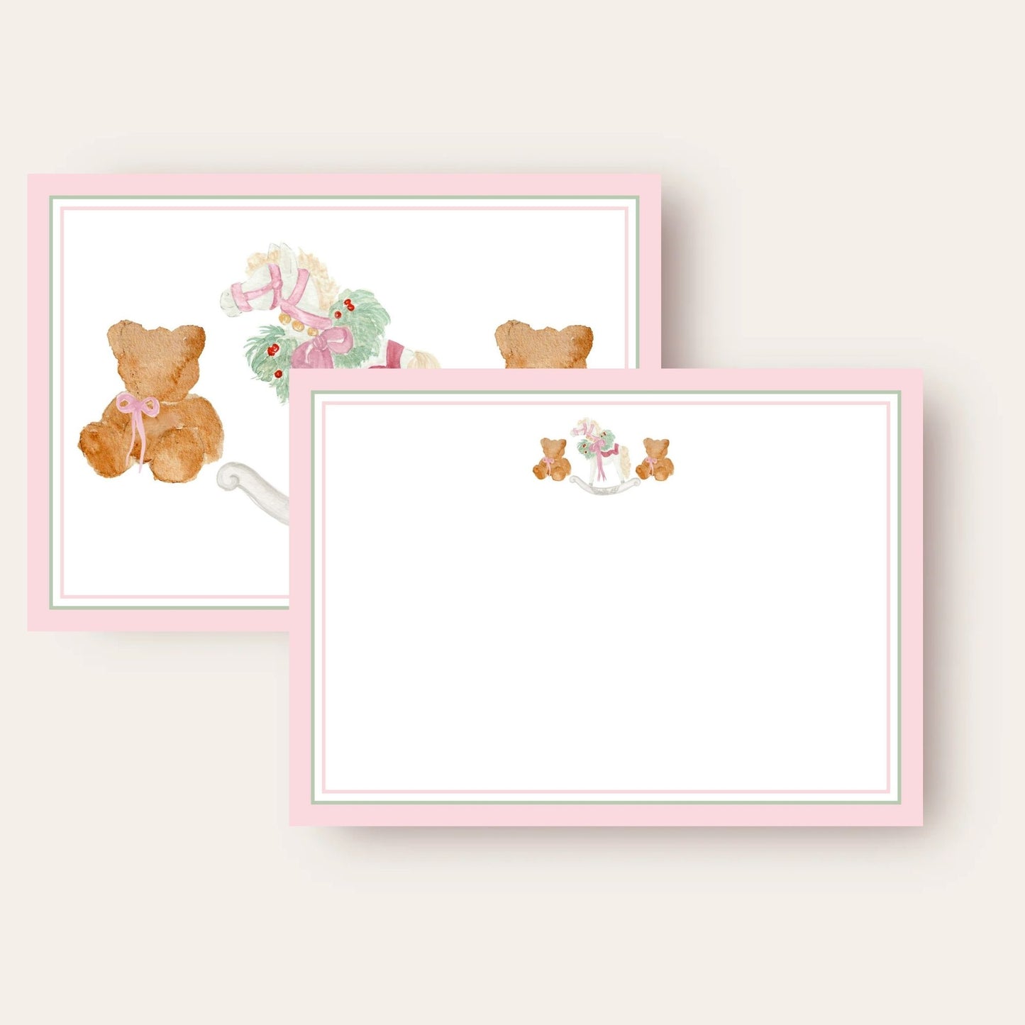 Pink Border Rocking Horse & Teddy Stationery Set