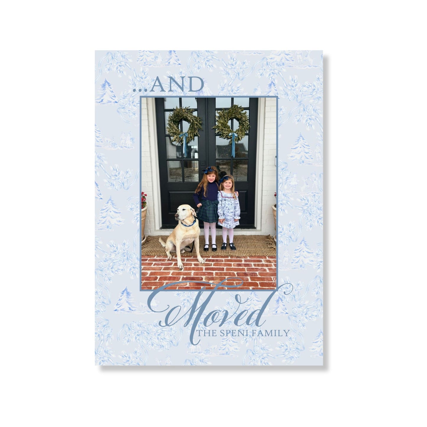 Christmas Toile & Sweet Blue Bow Holiday Card