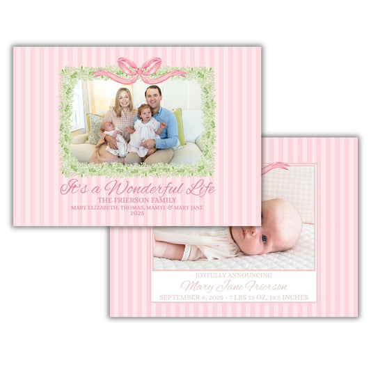 Garland & Pink Bow Holiday Card