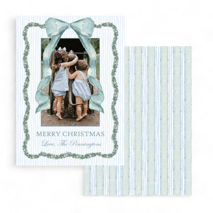 Scallop Garland & Watercolor Stripe Holiday Card