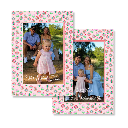 Jolly Pink Ornaments Holiday Card