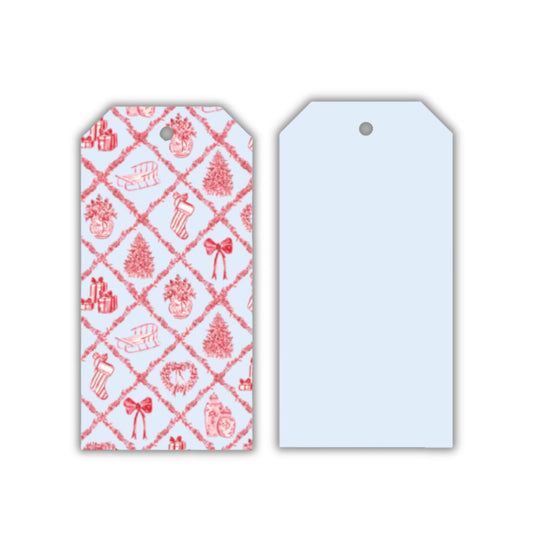 Red Christmas Toile Big Gift Tags