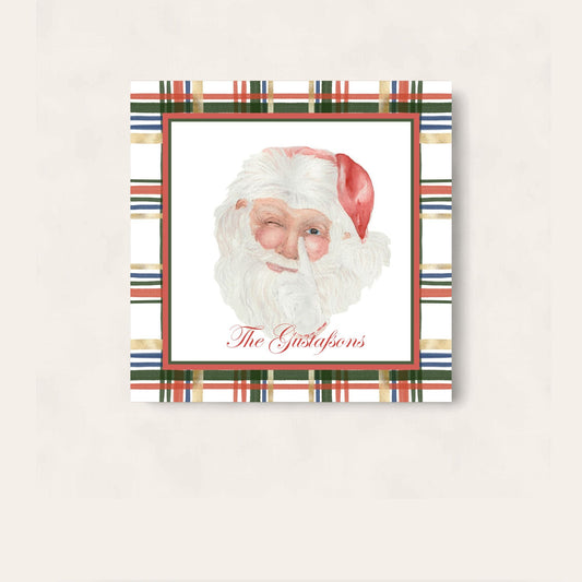 Santa Loves Plaid Paper Coaster