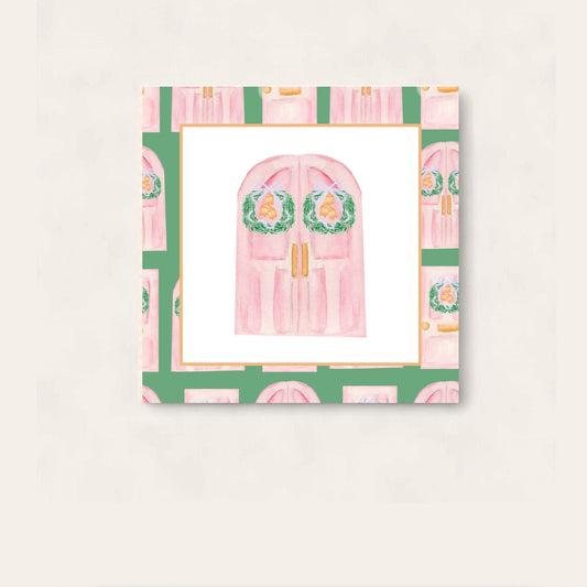 Happy Holiday Door Paper Coaster (Pink Edition)