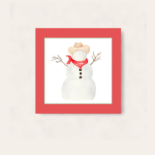Red Border Cowboy Snowman Paper Coaster