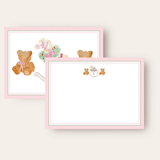 Pink Border Rocking Horse & Teddy Stationery Set