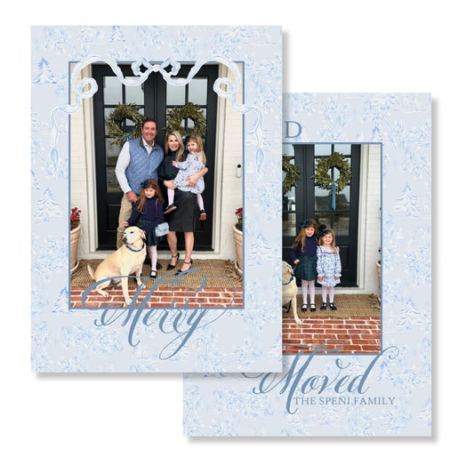 Christmas Toile & Sweet Blue Bow Holiday Card