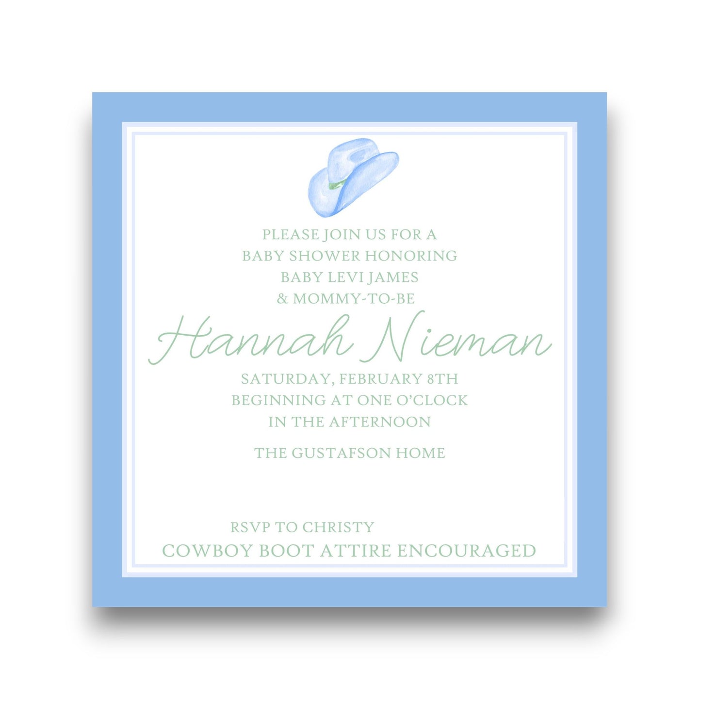 Baby Levi's Cowboy & Square Baby Shower Invitation