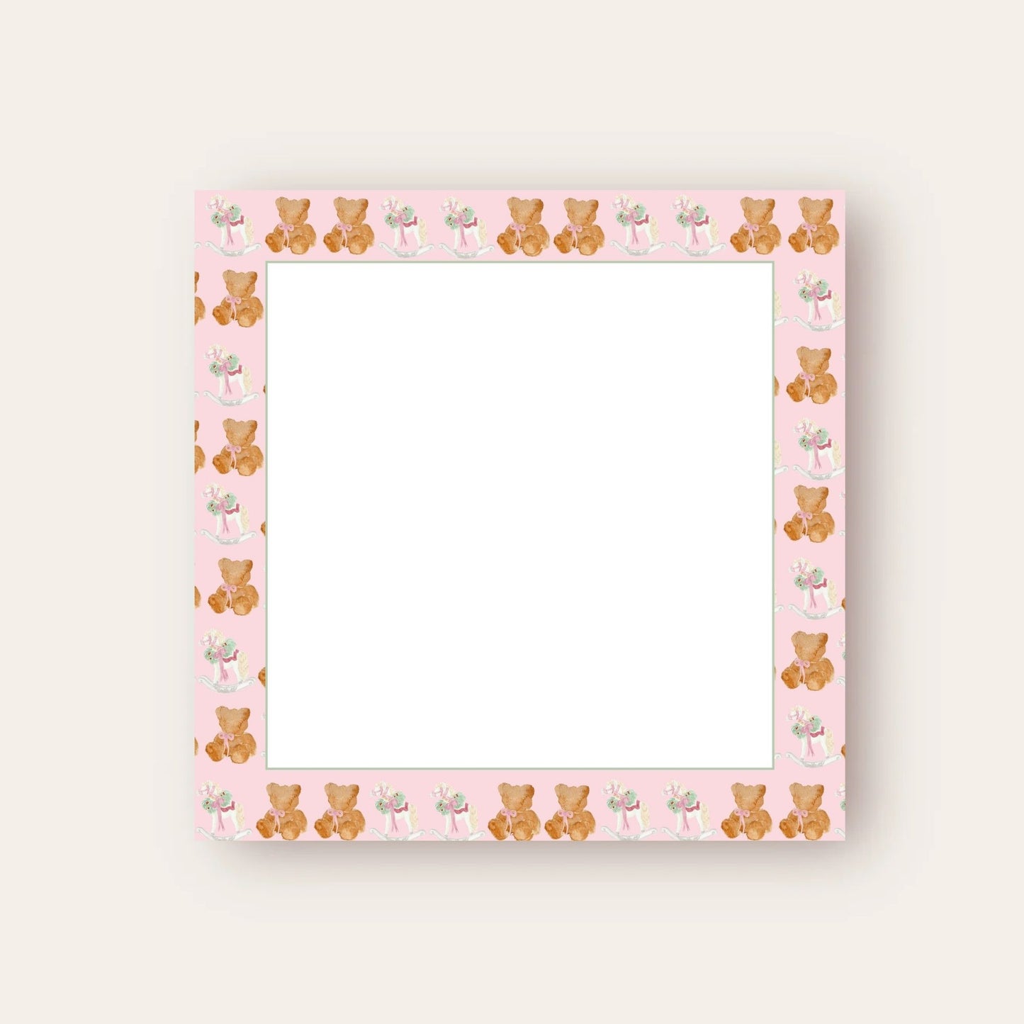Pink Border Rocking Horse & Teddy Bear Baby Chunk Notepad