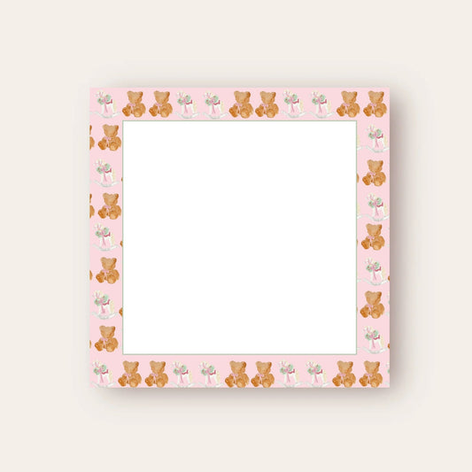 Pink Border Rocking Horse & Teddy Bear Baby Chunk Notepad