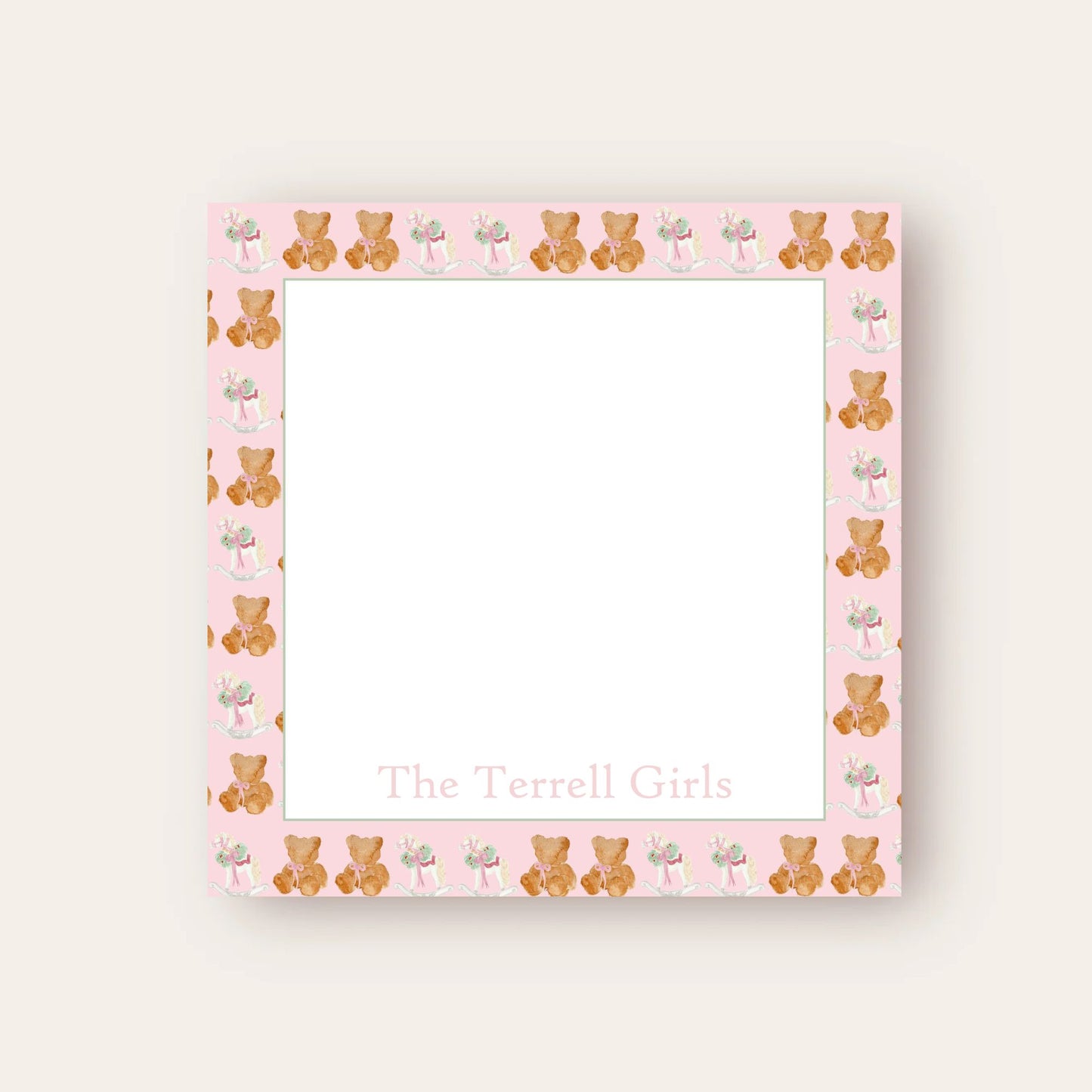 Pink Border Rocking Horse & Teddy Bear Baby Chunk Notepad