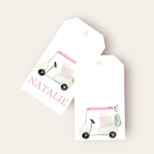 Pink Golf Cart Big Gift Tags